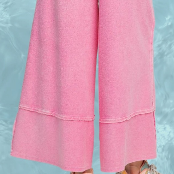 EASEL "Criss Cross" Mineral Washed Distressed Seams Cropped Pants Pockets Cotton - Picture 12 of 13